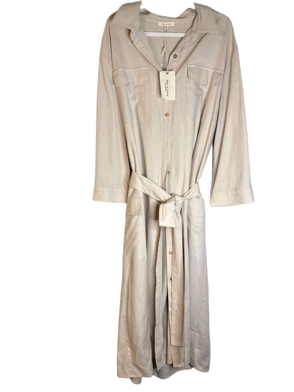 tea n rose Beige Maxi Shirt Dress with Self-Tie Belt, NWT Woman’s XL